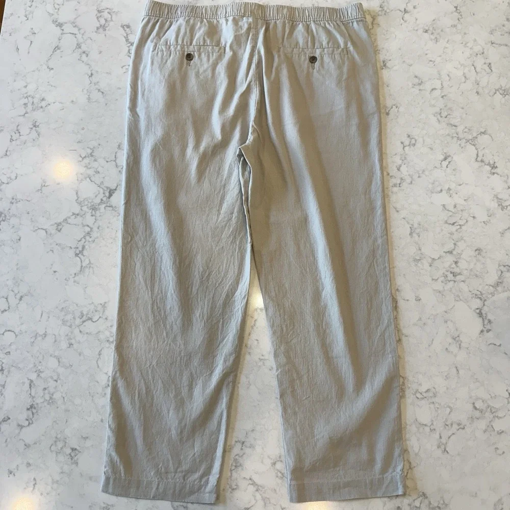 H & M women's linen blend pants size XL pull on tie waist wide leg Breathable